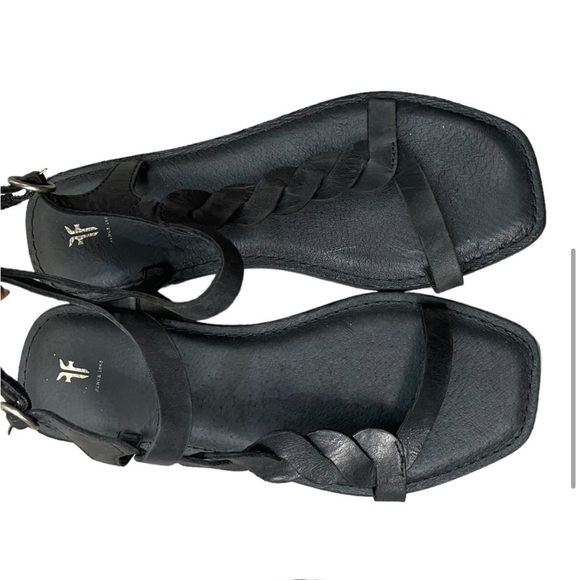 Frye Black Braided Sydney Leather Ankle Strap Sandals Size 8.5 - Picture 2 of 4